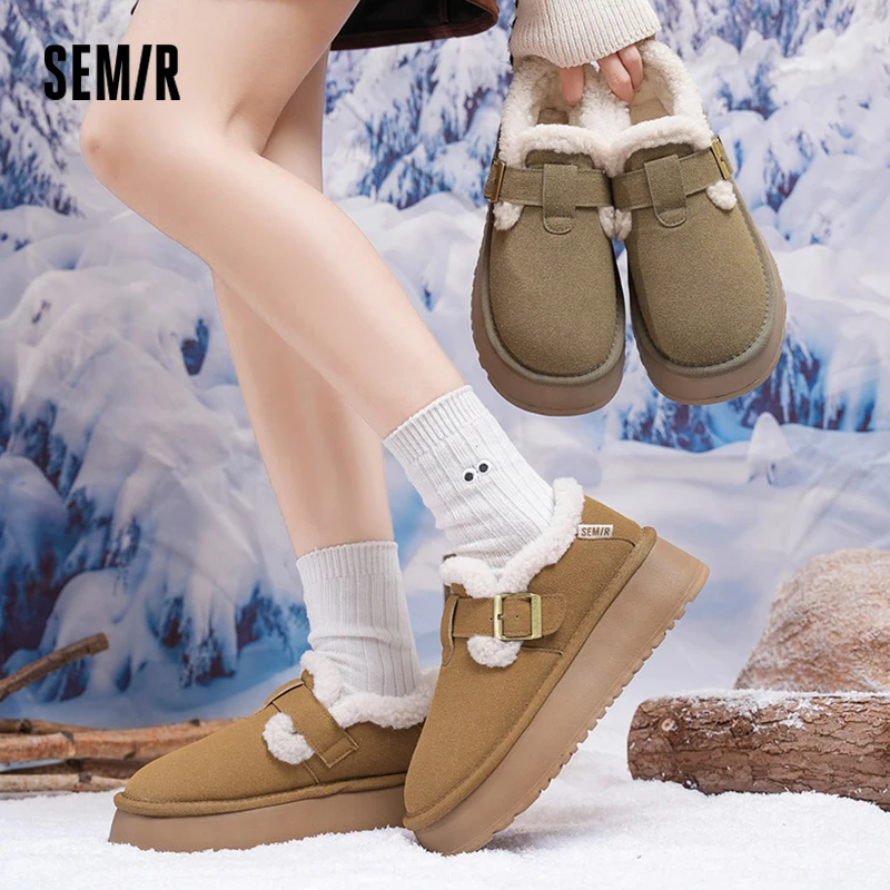 Semir Snow Boots Women 2024 New Winter Styles with Thick-Soled Height-Increasing Warm Fleece and Thickened Cotton Shoes