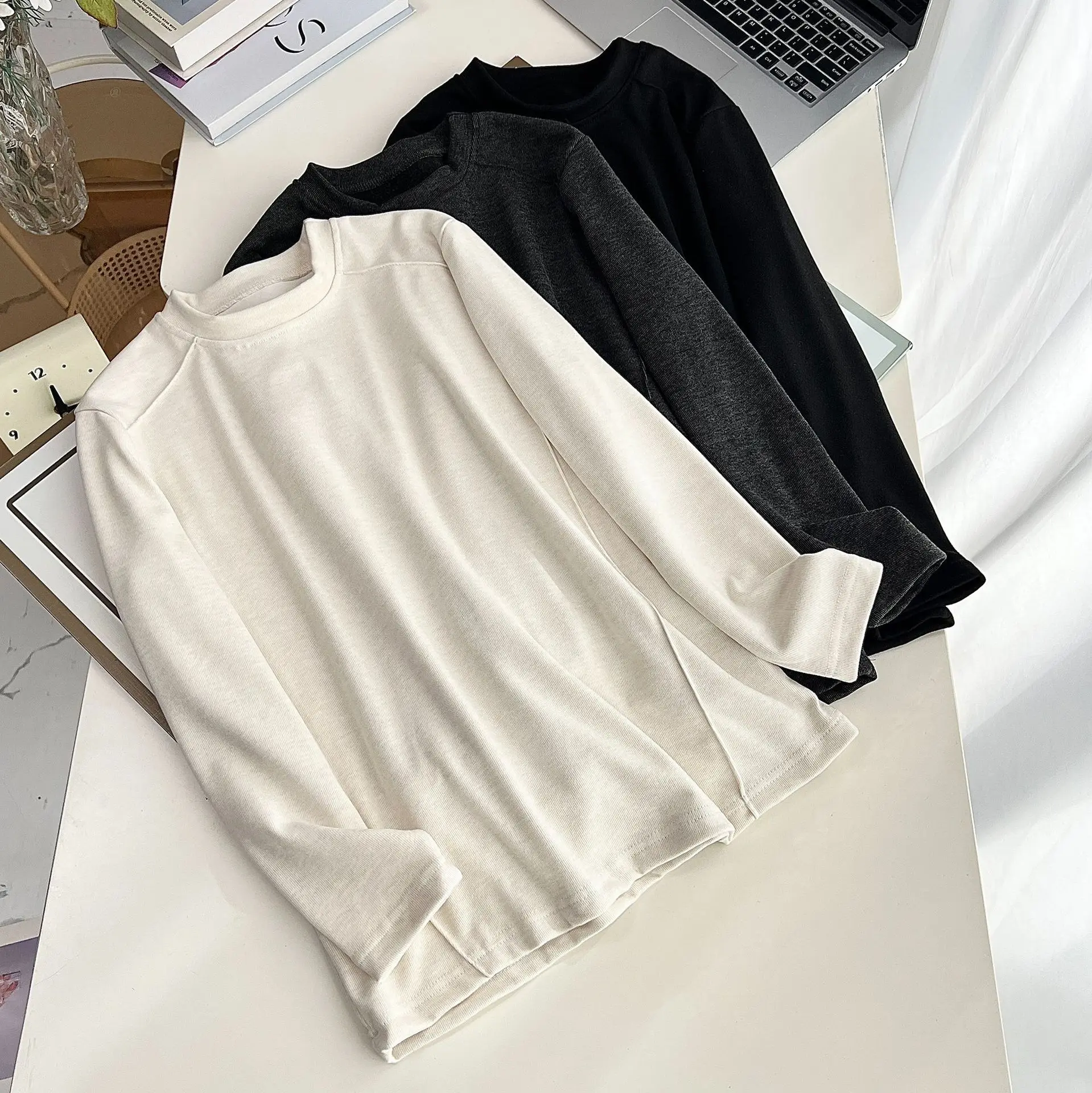 XXXXL moda de talla grande ropa de mujer camiseta básica Color sólido corte tridimensional polar cálido Tops Otoño Invierno 2523