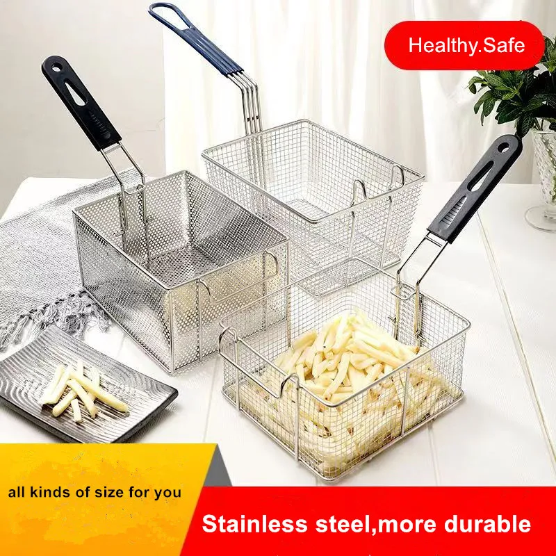 Popular Stainless Steel Fryer Frying Basket Screen French Fries Frame Square Filter Net Encrypt Colander Strainer Shaped Frying