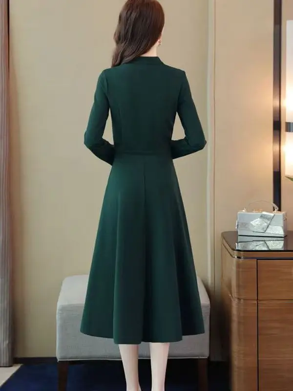 الكورية Sle ألف خط تنورة V-Ne طويلة Sve ميدي ثوب التخسيس ربيع الخريف الموسم عالية الخصر ألياف البوليستر الوقوف صالح