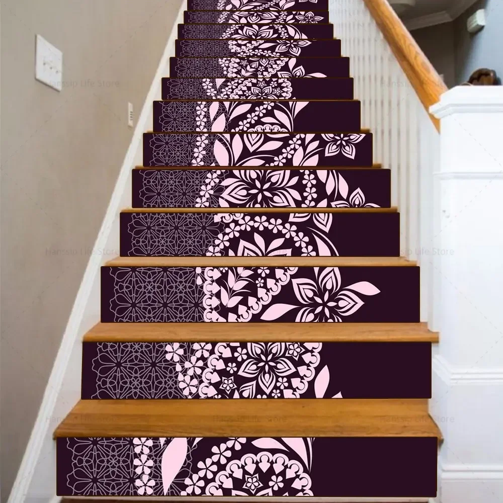 Muslim Retro Flower Pattern Staircase Sticker Waterproof Vinyl Floor Rise Covering Stairway Decals Stair Treads Sticker Supplies