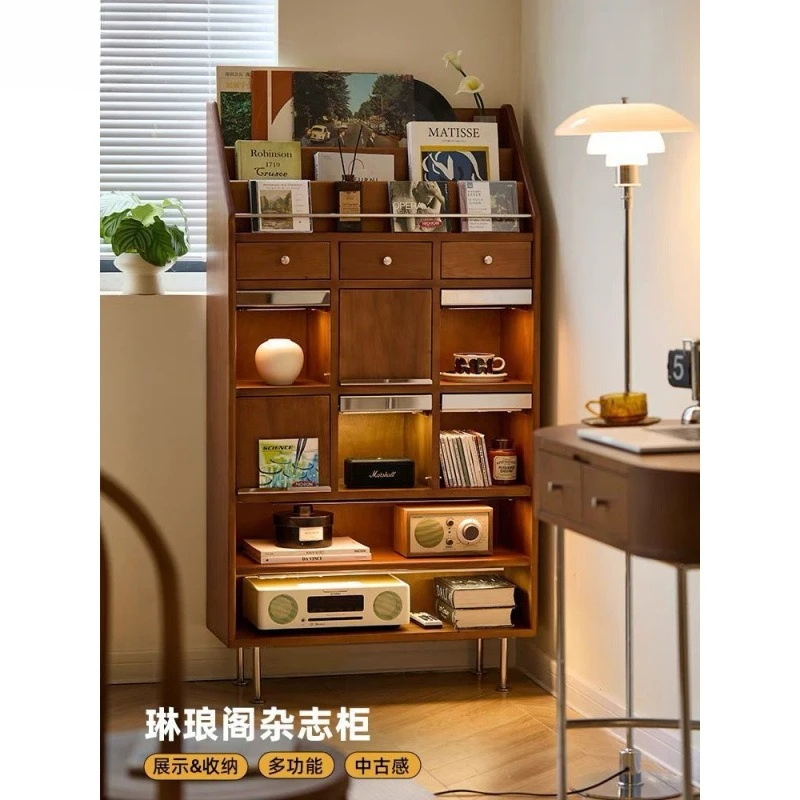 

Medieval living room display cabinet Nordic bookcase Solid wood magazine cabinet Storage cabinet Medieval newspaper