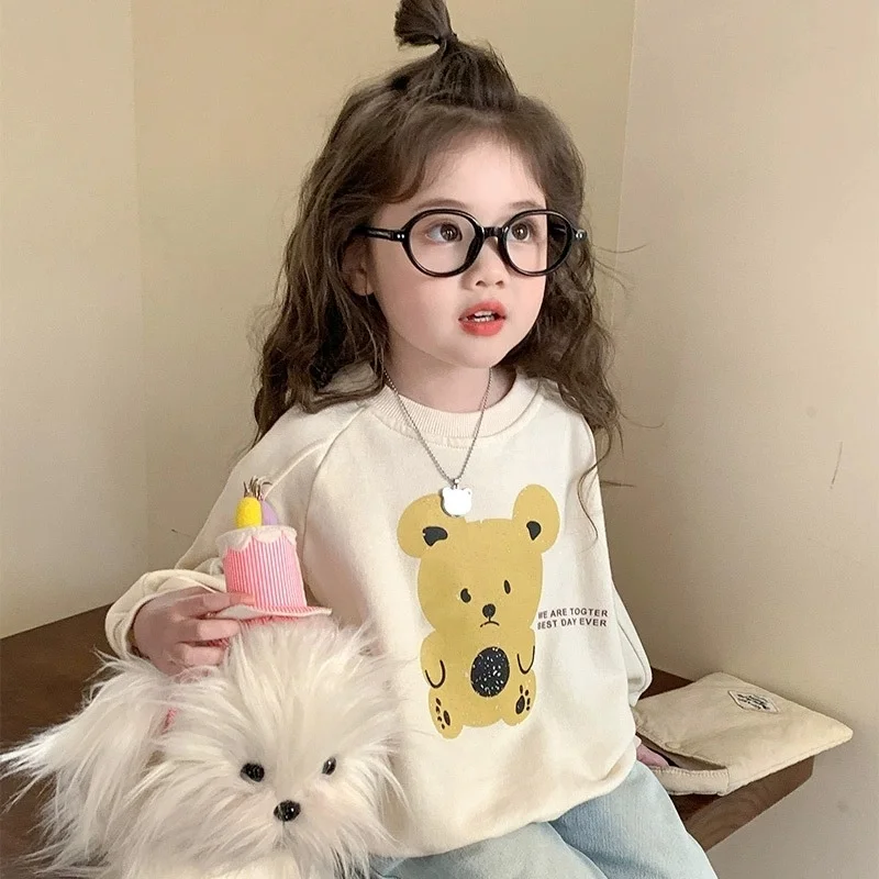 

New Cute Sweatshirts Kids Casual Loose Clothes Children Fashion Crewneck Hoodie Cartoon Printed Long Sleeve Thin Simple Tops