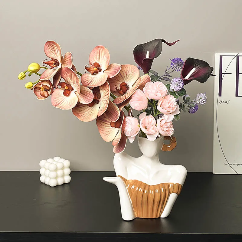 High-quality Appearance Level Collarbone Ceramic Vase, Ins Orange Human Body Art Flower Arrangement, Desktop Decoration