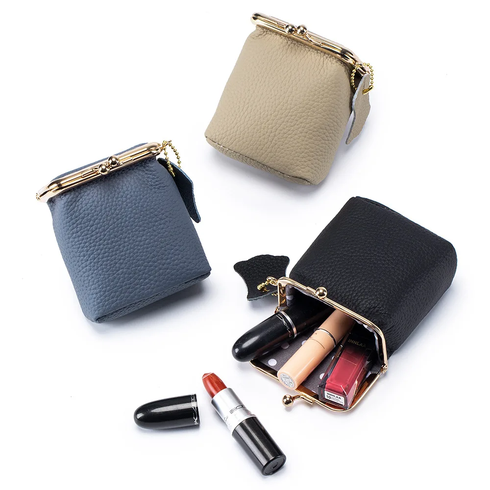 Mini Portable Lipstick Holder for Women Genuine Cow Leather Key Storage Pouch Cosmetic Makeup Bag 2024 New Leather Coin Purse