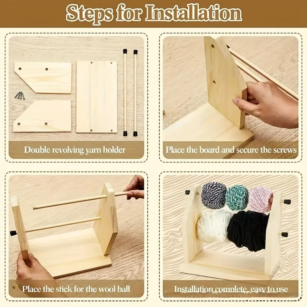 Double Layer Wooden Yarn Holder Manual Vertical Rotating Yarn Ball Stand Handmade Detachable Frame Wool Storage Rack DIY Craft view 5