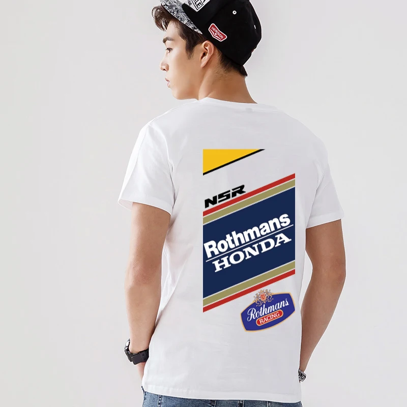

Лето 2025 г., комплект Rothmans Honda в стиле ретро, двухтактный комплект воина, мужская футболка из чистого хлопка с короткими рукавами, мотоциклетные топы с короткими рукавами
