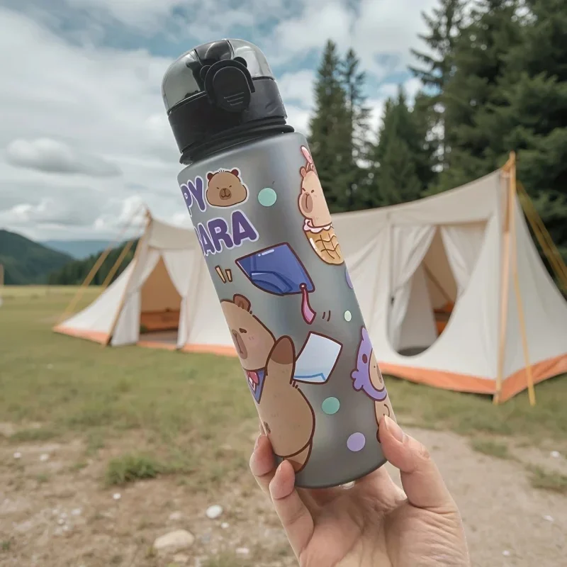 

750ml Cute Cartoon Capybara Water Bottle Leakproof Plastic Straw Cup Portable Outdoor Travel Large Capacity Sports Water Bottle