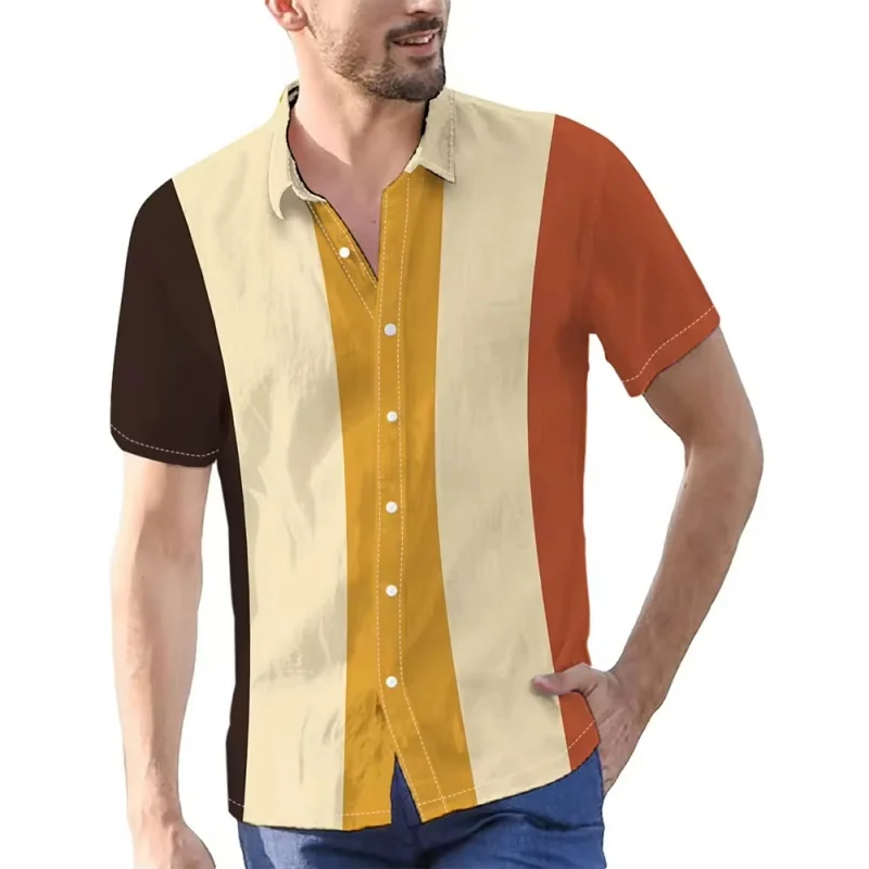 3D Printed Colorful Stripes Hawaiian Shirt For Men Parrot Star Pattern Aloha Shirts Summer Short Sleeve Top Street Casual Blouse
