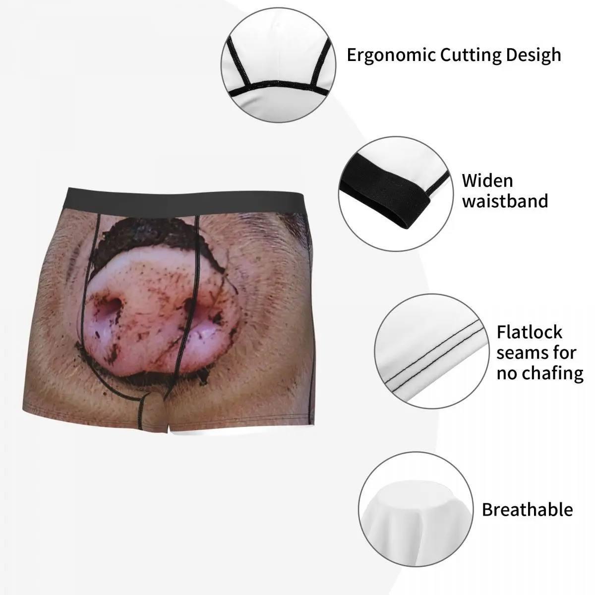 Funny Pig Snout Underwear Men Printed Custom Animal Nose Boxer Briefs Shorts Panties Soft Underpants