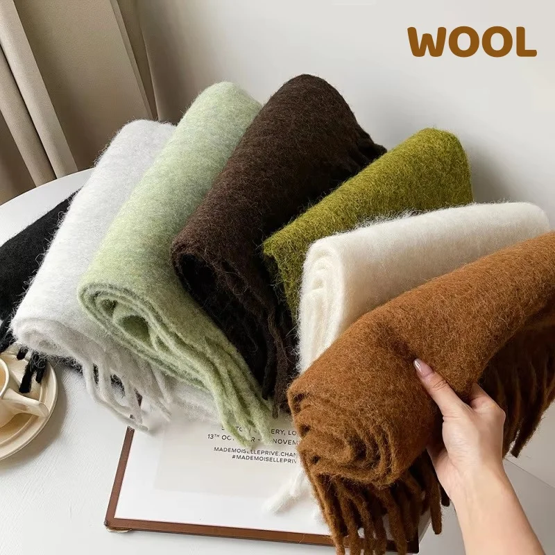 

Winter Scarf Women Luxury Autumn Winter Cashmere Scarf Thickened Warm Shawl Classic Tassels Fluffy Scarf Solid Color Soft Shawl