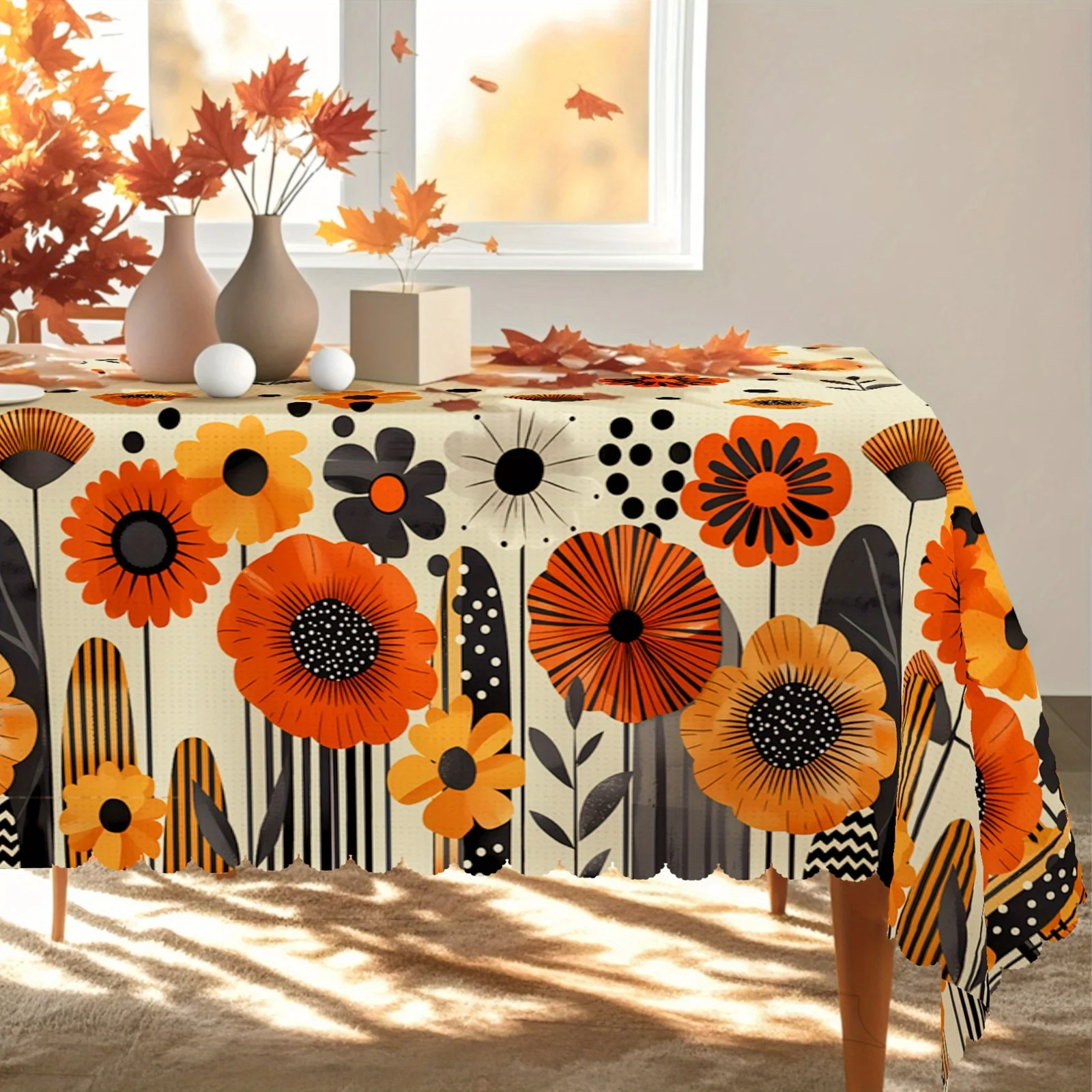 Single piece, romantic floral tablecloth, yellow decoration, flower and leaf pattern, art,zyc