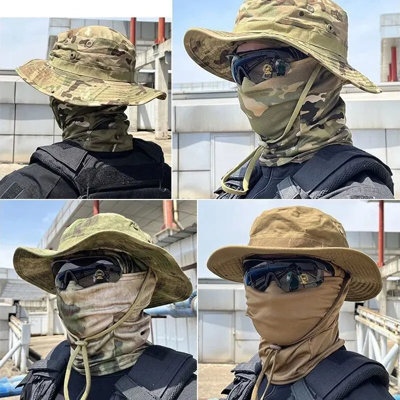 1PC Sunscreen Mask Ear Hanging Round Edge Hat Set Tactical Disguise Mountaineering Fishing Hat Full Face Tactics