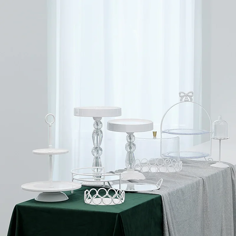 White cake tray wrought iron cake rack wedding glass mirror snack rack cold food coffee break acrylic tray