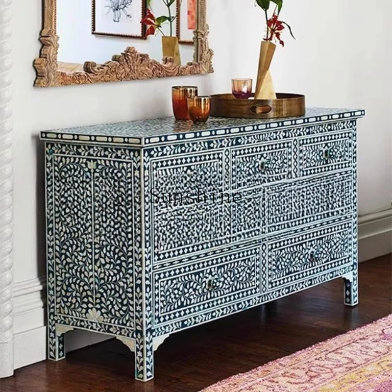 

Nordic chest of drawers American rural retro painted pattern storage entrance foyer solid wood porch