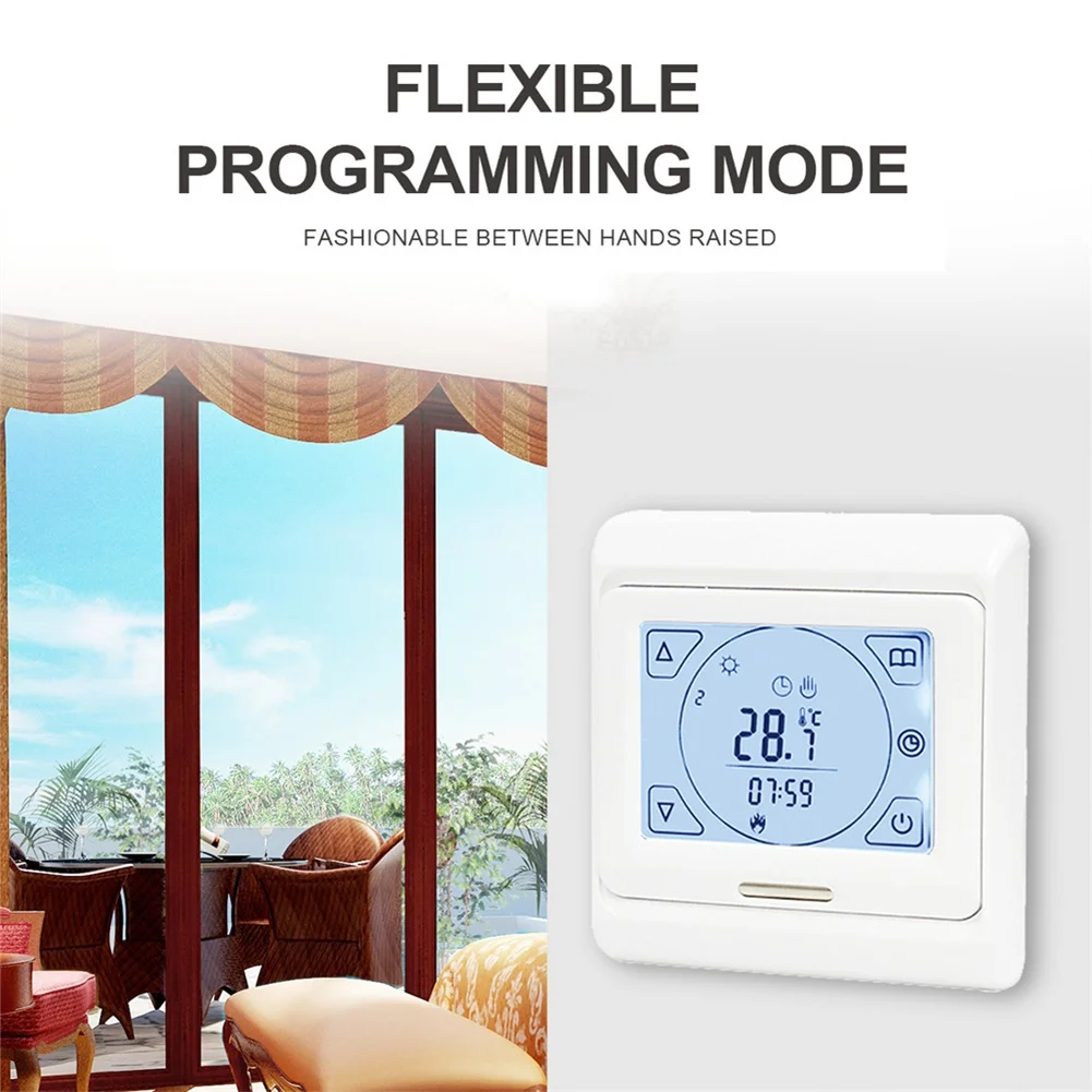 Smart Home Thermostat White Touchscreen Programmable Thermostat Temperature Remote Controller For Underfloor Heating With Sensor