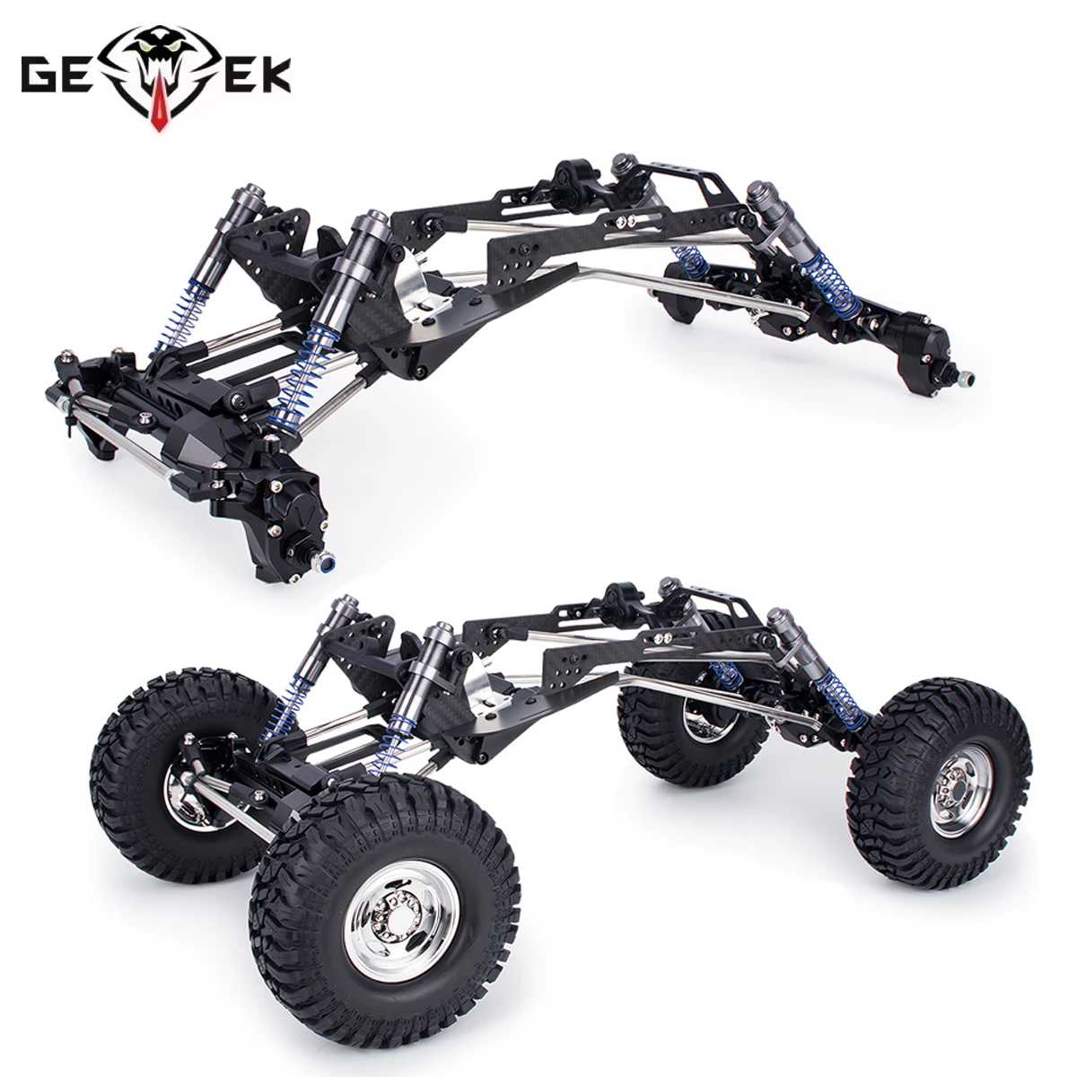 

High Clearance Carbon Fiber LCG Chassis Kit with Transmission Shocks Absorbers for 1/10 RC Crawler Cheater Rigs SCX10 II