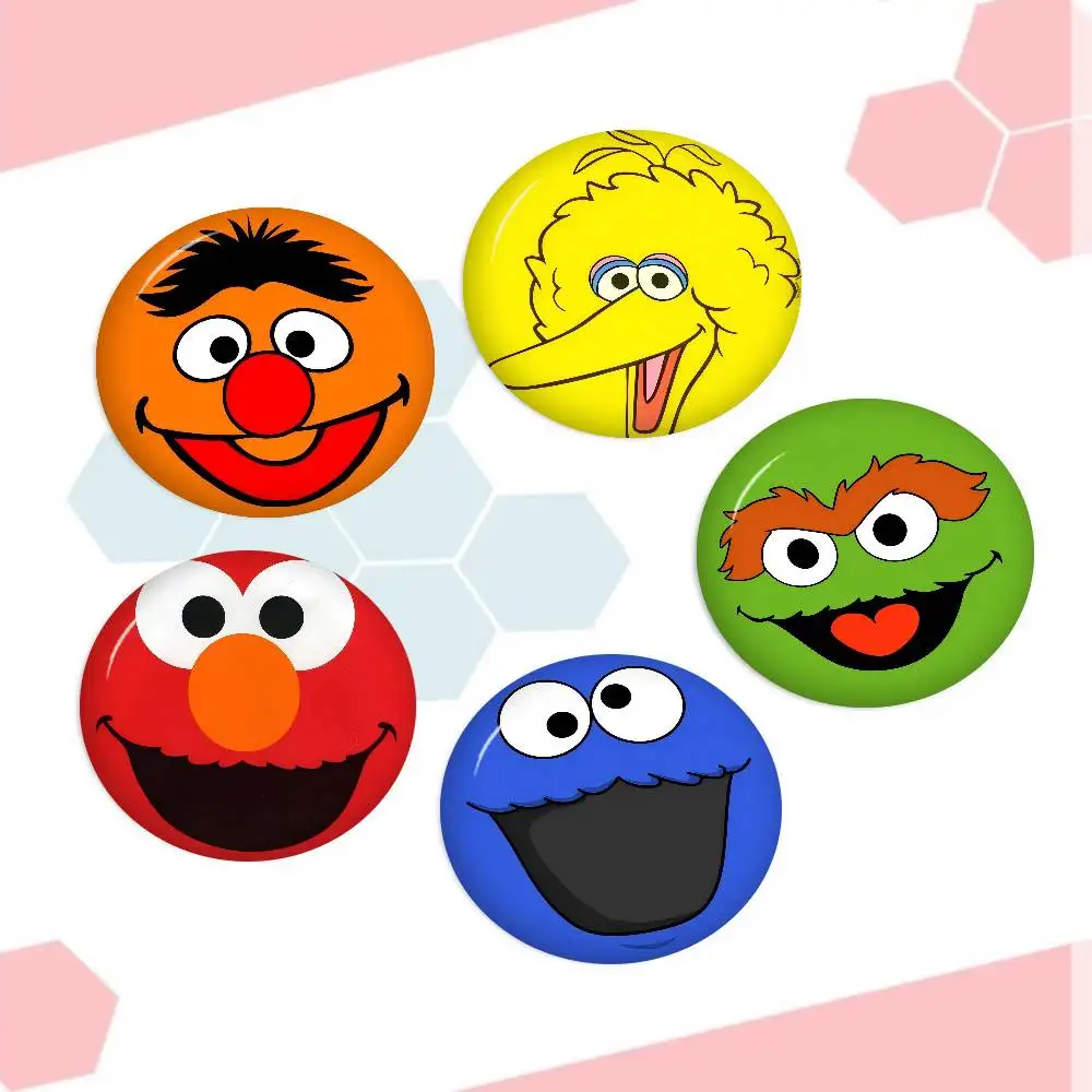 Cute Sesame S-Street Anime Cartoon Brooches Anime Badge Round Handmade Brooch Lapel Pins Jewelry For Backpack Clothes Gifts