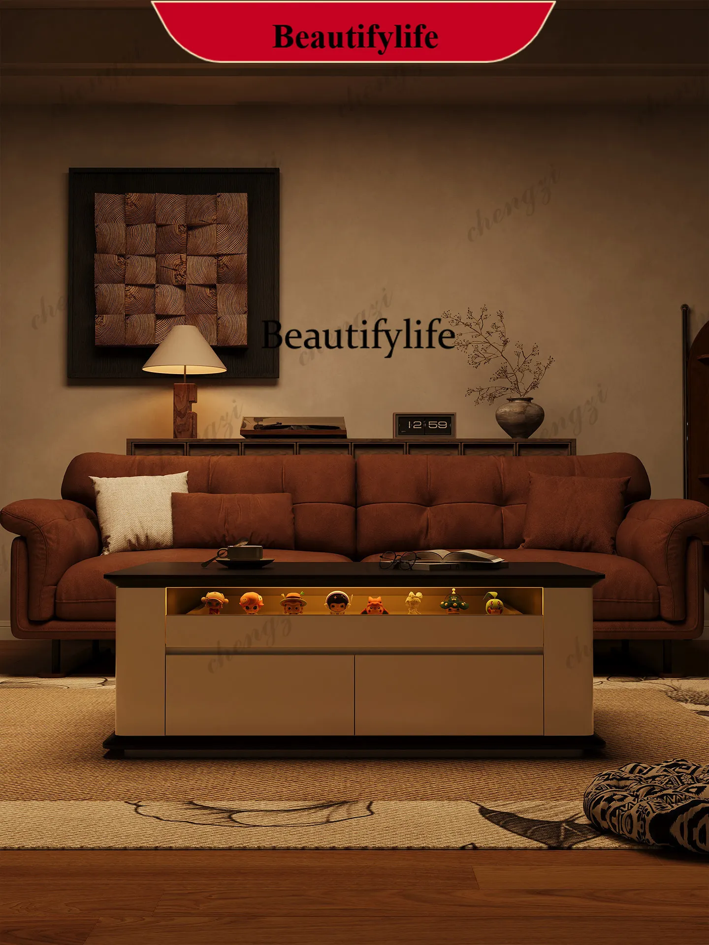 p182 Living room household small apartment with lamp creative design sense floor coffee table TV cabinet combination cabinet