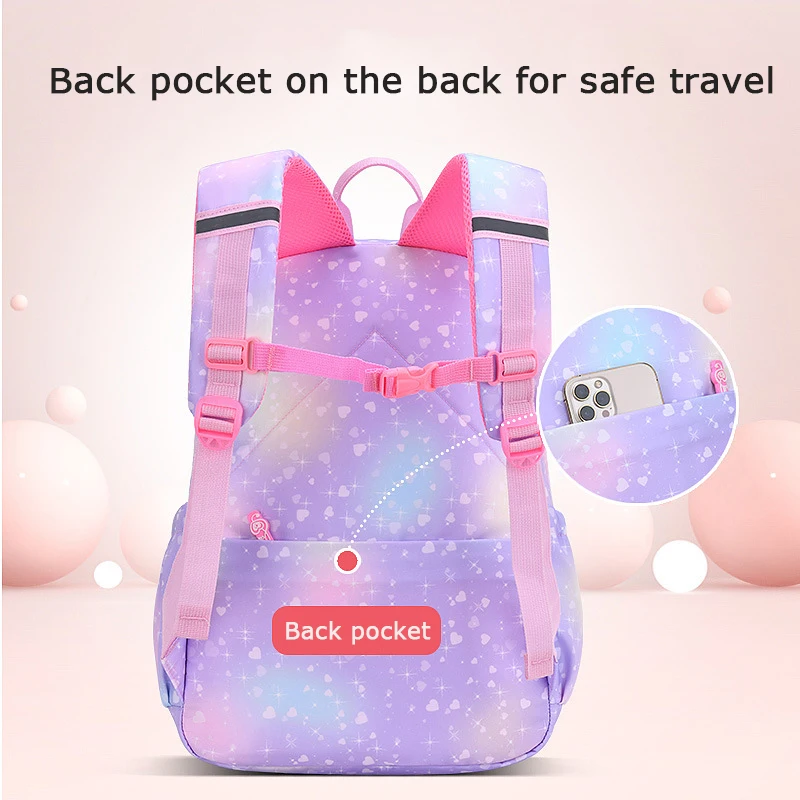 Mochila escolar princesa para meninas, mochila escolar primária, fofa, colorida, impermeável, infantil, série arco-íris, nova