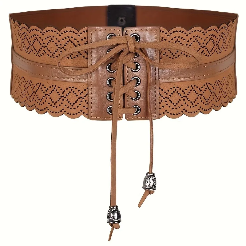 

1pcs PU Hollow Lace-up Corset Belt Retro Style Wide Waist Cincher