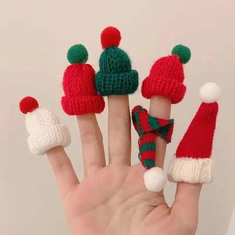 Mini Weihnachtsmütze Schal Puppe Dekorieren Sie Weihnachtsdekorationen Lutschermütze Fingermütze Schal Flaschenverschluss Weihnachtsdekorationen