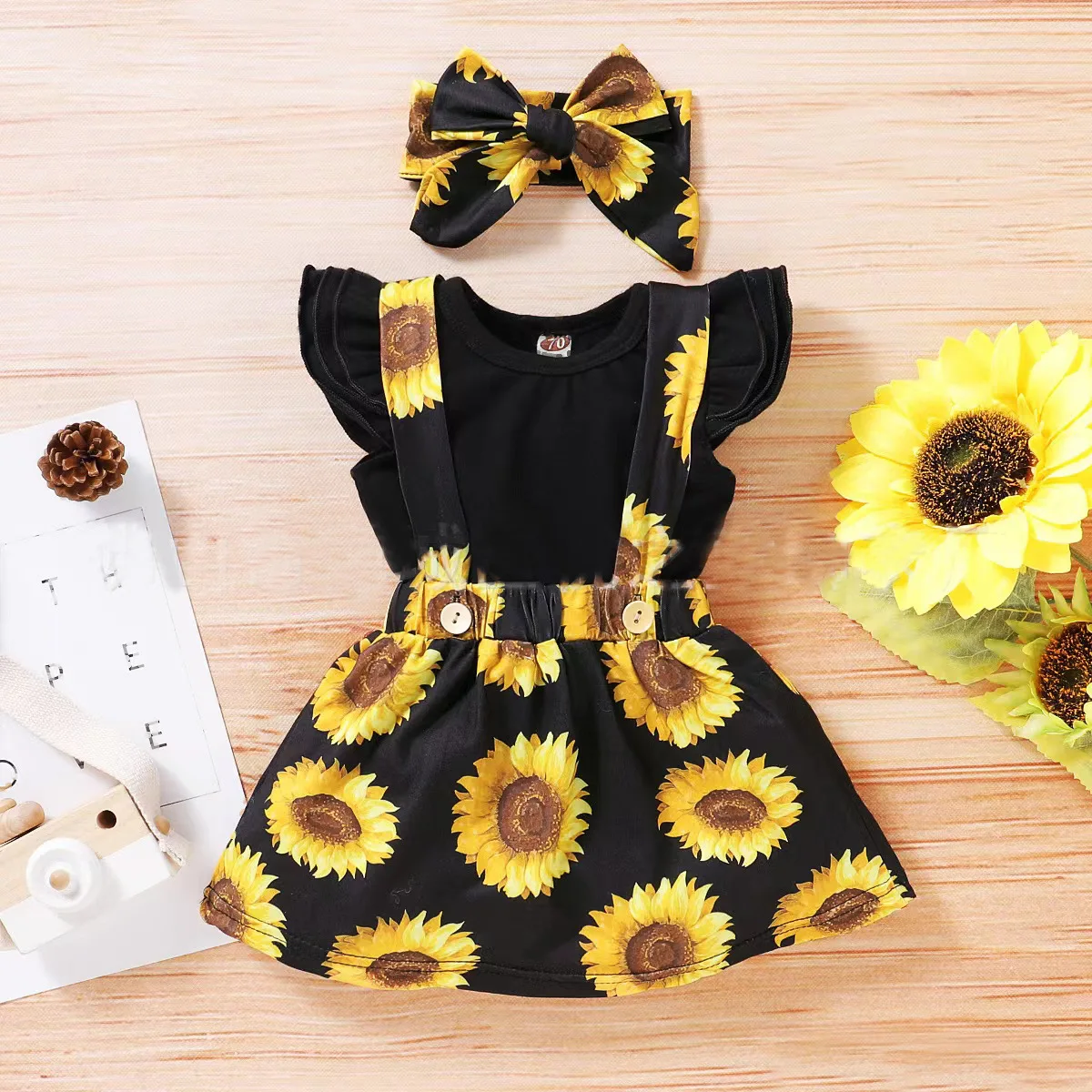 Newborn Baby Girls Romper Summer  Bow Floral Romper Sunflower head flower Dress Infant Jumpsuit Girl Clothes Suspender Dress