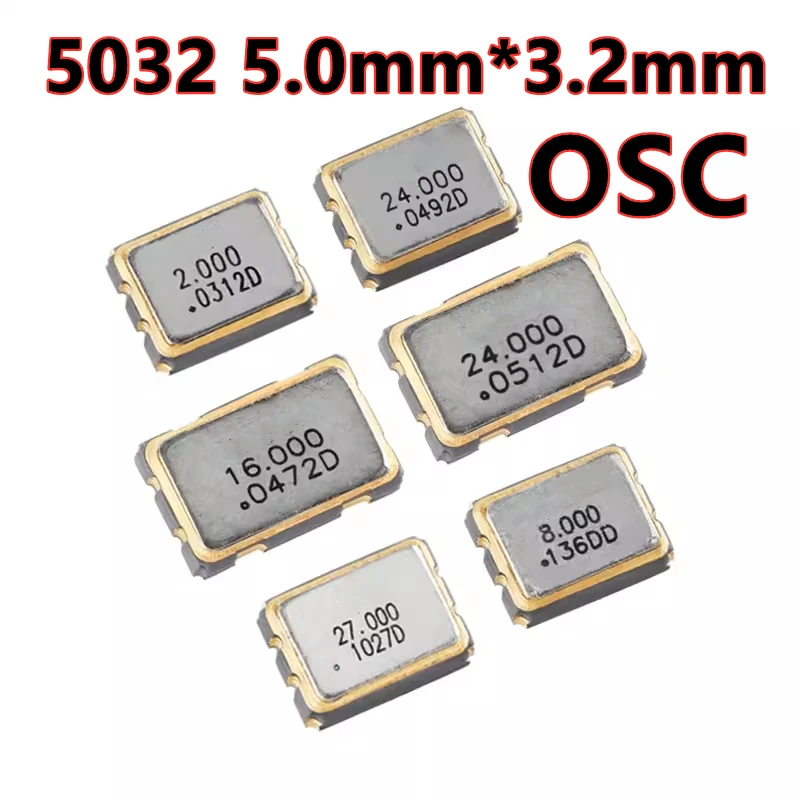 (10pcs) 5032 5.0mm*3.2mm 8MHZ 8M/10M/12M/16M/27M/25M/20M/24M/30M/32M/11.2896MHZ 12MHZ 27MHZ 1.8V-3.3V 4-SMD 20PPM oscillator