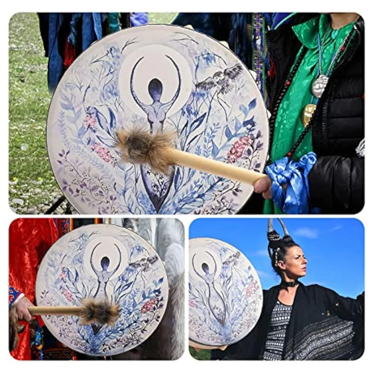

2 Pack Shamanic Drums, Shamanic Drums Spiritual Music of Life, Handmade Shamanic Drums with Drum SticksHUG