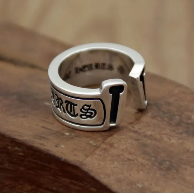 

European and American retro punk style silver jewelry with concave lettering scroll 925 sterling silver open ring for men and wo