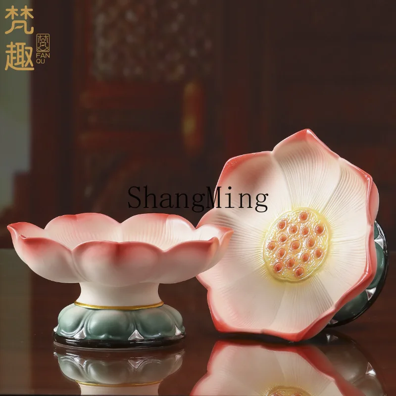 

PYH ceramic fruit plate household water supply fruit plate for Buddha Guanyin lotus flower plate God of Wealth lotus