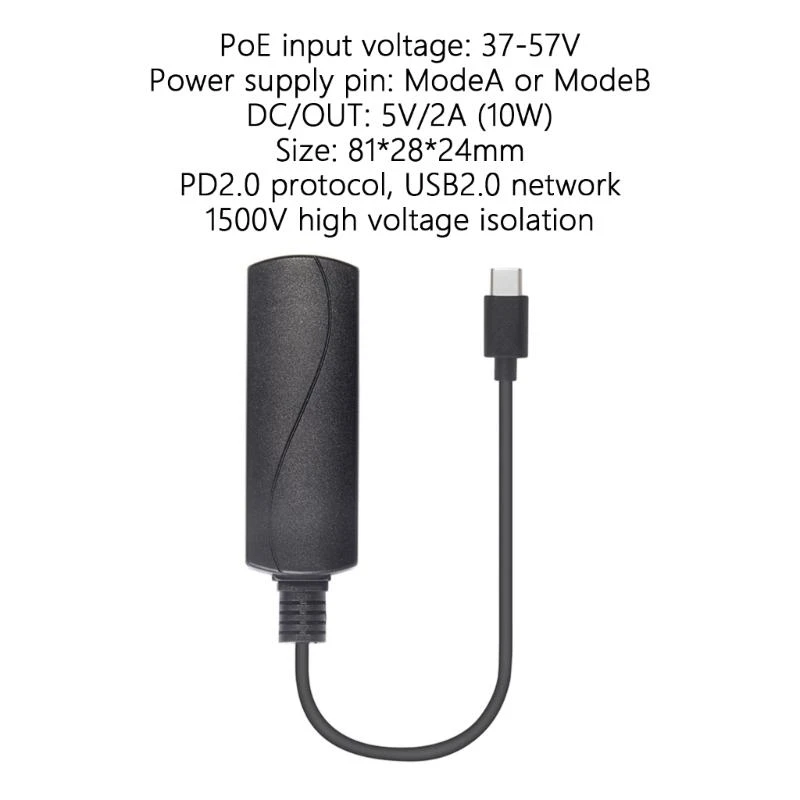 Y51A PoE zu USB C Konverter POE zu Typ C Treiber 5V Ausgang 10/100Mbps Ethernet Adapter Mobile gerät Breitband für Telefon