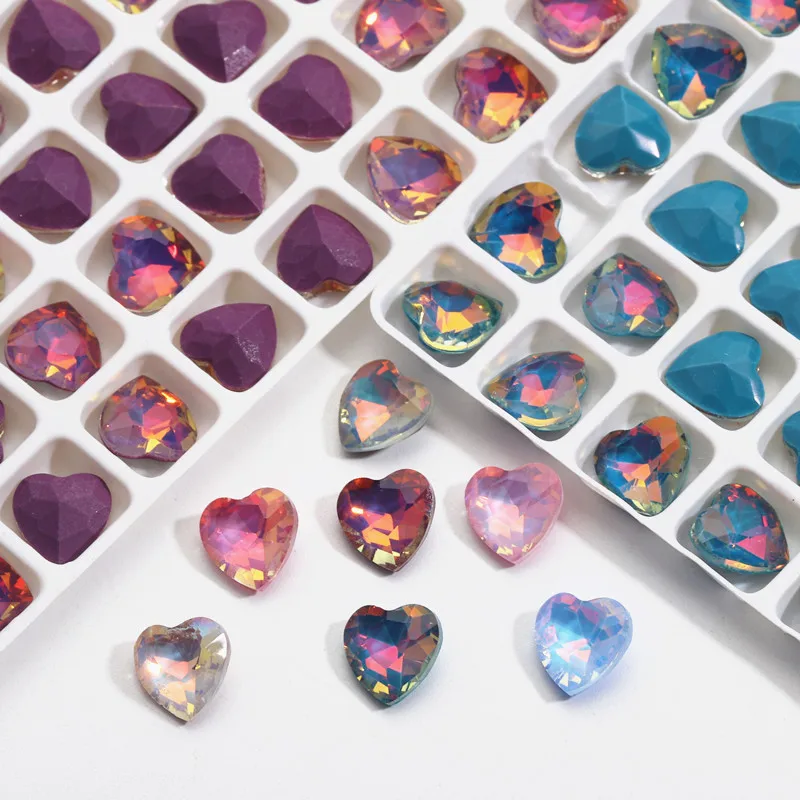 20Pcs Nail Art Rhinestones Colorful Sparkle DIY Heart Shaped Glass Gem Stones For 3D Decals Nail Art Decorations 8x8mm Charms