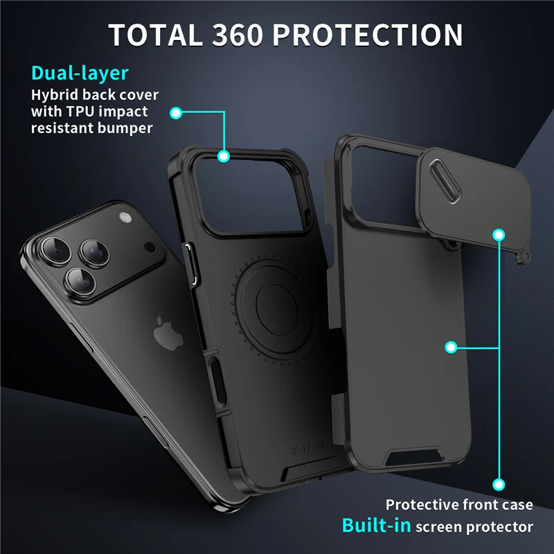 Slide Window Camera Lens Protection Shockproof Case for iPhone 17 17Pro 16 15 14 16Pro Max Matte Hybrid Hard Cover Outdoor Gear
