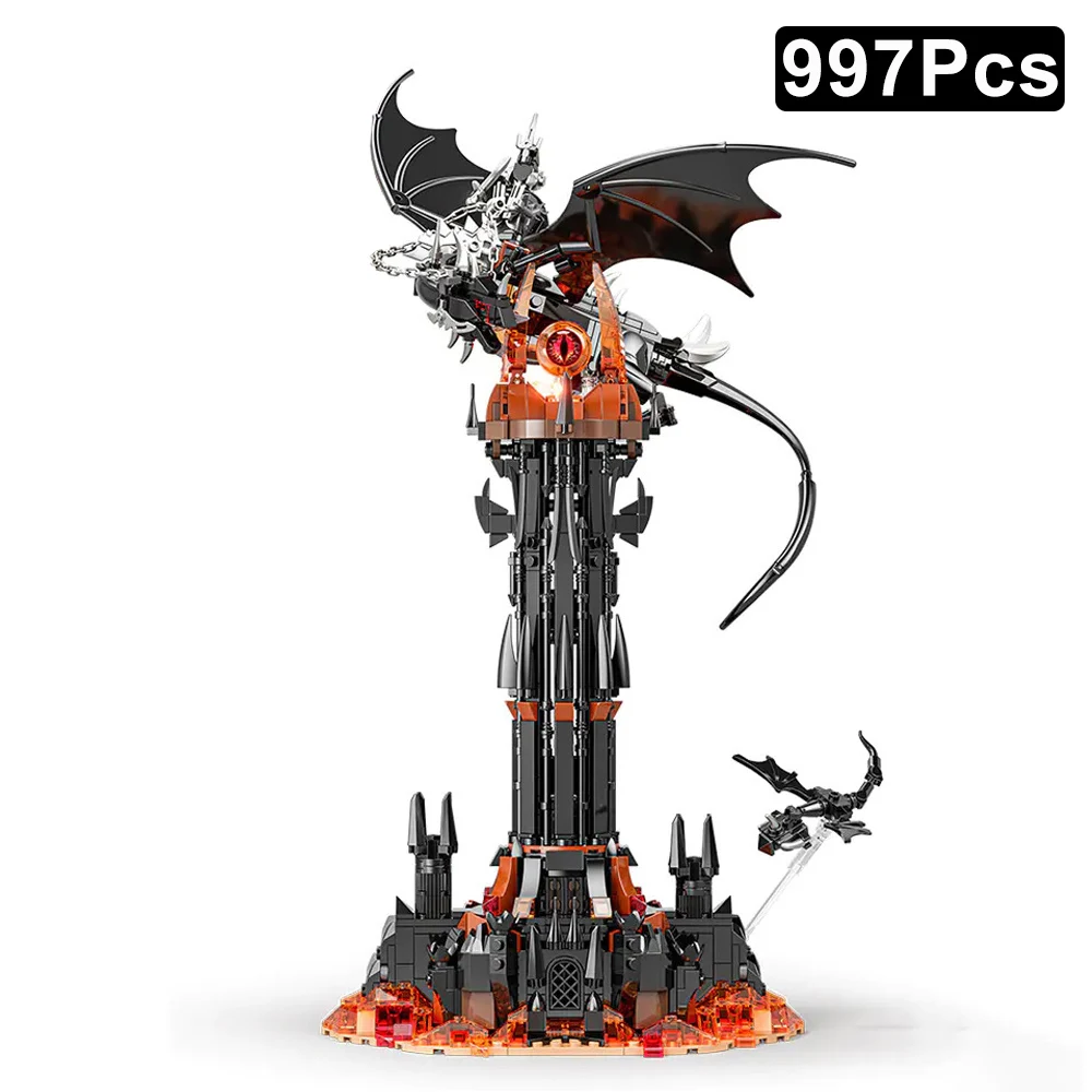 Creative 997Pcs Dark Magic Tower Model Building Blocks Black Dargon Castle Architecture Bricks Construction Toys Children Gift