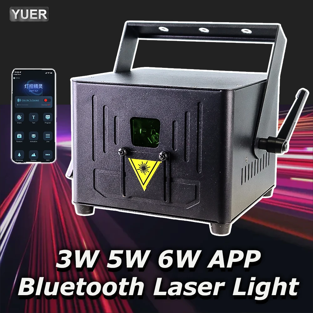 YUER Bluetooth App 3W 5W 6W RGB Animacja Laserowa Lampa Projektorowa Sceniczna DJ Disco Bar Klub Impreza Ślub Boże Narodzenie