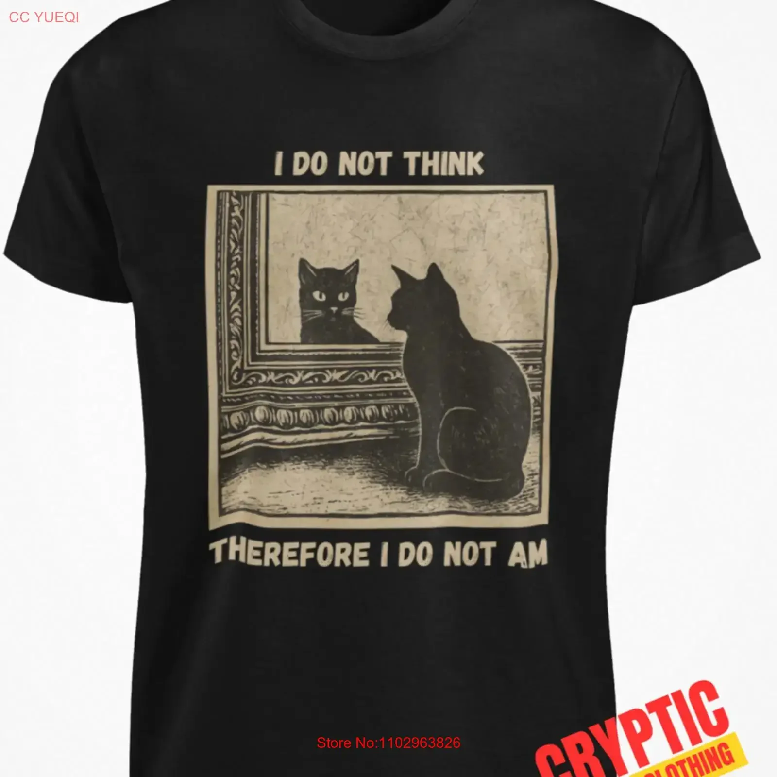 Camiseta con meme de Descartes 'No pienso, por lo que soy gato', divertida, literaria, vintage, lavada, cómoda, con gráfico, estilo casual streetwear