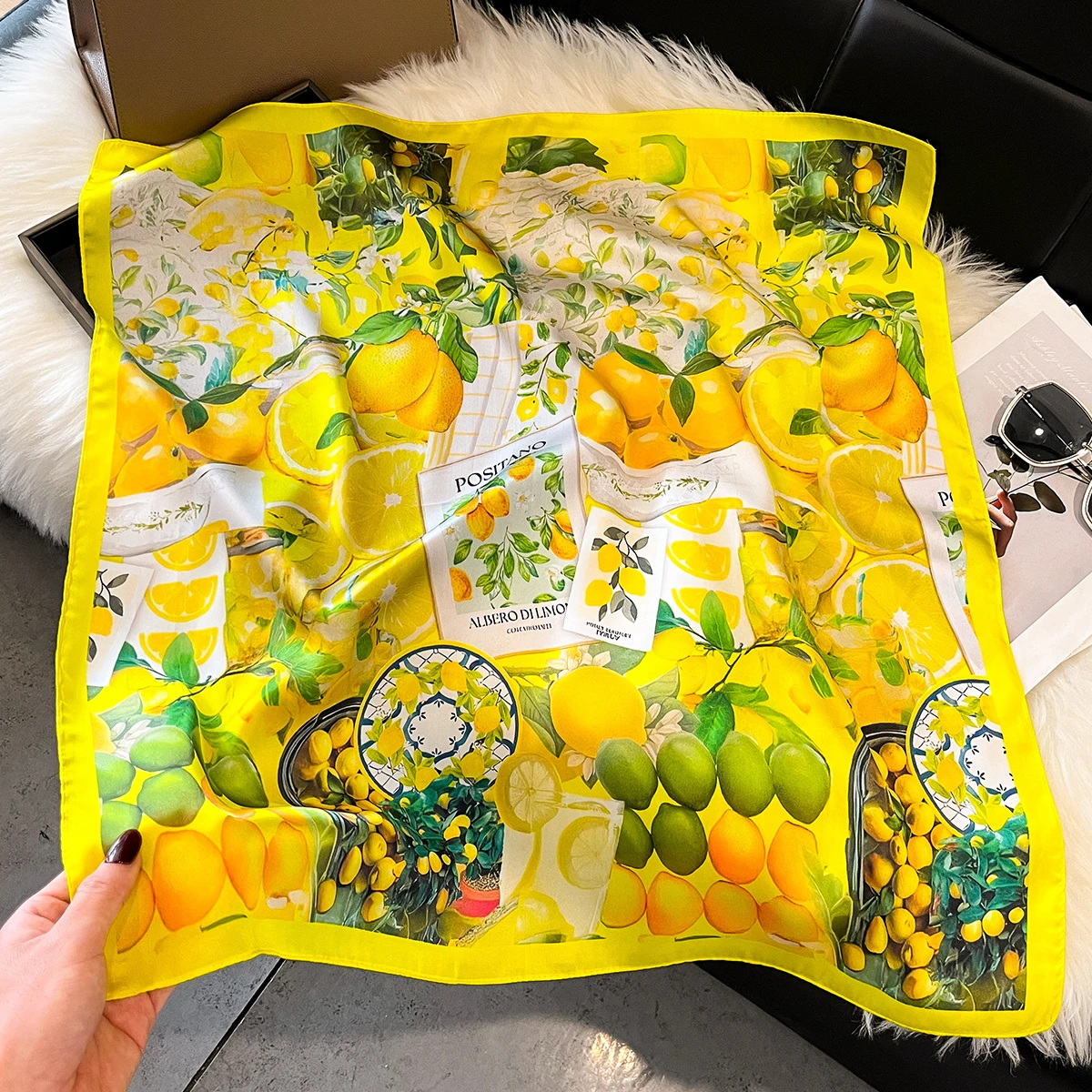 

Fashion Print Silk Hairbands Summer Lemon Scarf Women 2026 New Elagant Bandana Neck Kerchief Head Bands Foulard Female Scarfs