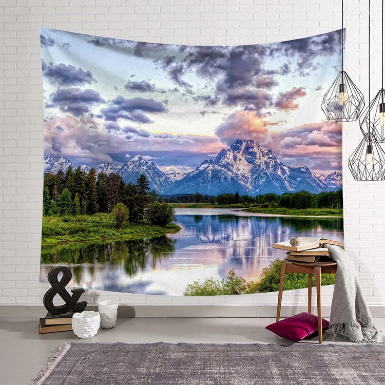 Mountain roll lake view cheap tapestry art psychedelic wall hanging beach towel mandala decorative