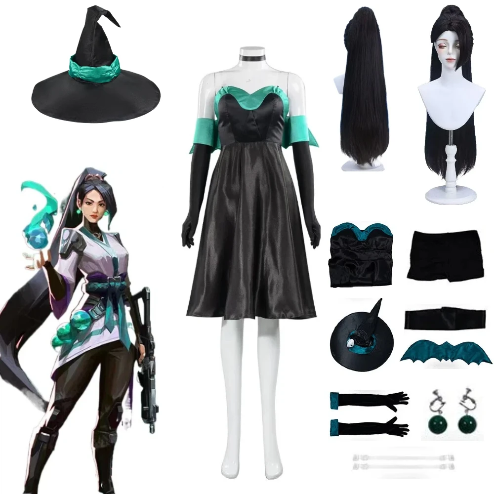 

Halloween Hot Game Valorant Sage Cosplay Costume Women Dress Hat Set Sage Healer Halloween Carnival Party Performance Cos Outfit