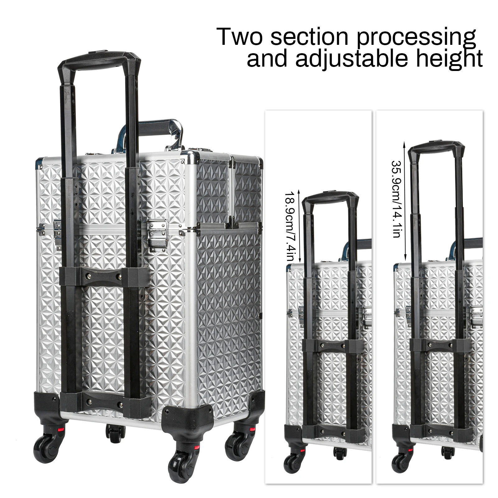 Large Capacity Aluminum Abs Cosmetic Kit Box Artist Storage Case Trolley Makeup Bag With Wheels for Professionals Full Set