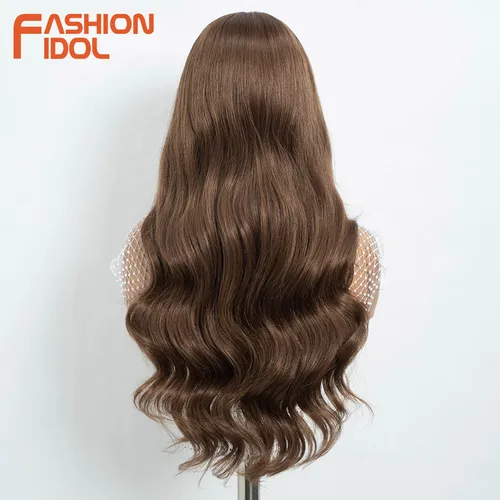 Imagen 2 del producto FASHION IDOL 26 pulgadas onda del cuerpo 13*4*1 pelucas de encaje para mujeres pelucas teñidas sintéticas con pelucas de pelo de bebé pelucas de uso diario marrón ombré Cosplay