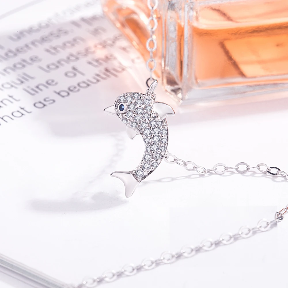 

Женское ожерелье с подвеской в виде дельфина из стерлингового серебра 925 пробы, модное многослойное колье на ключицы с цирконами, свадебное украшение, блестящее серебряное украшение для вечеринок