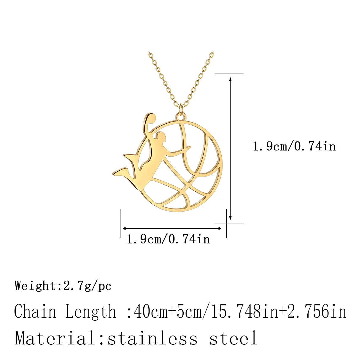 Kinitial Dunk Action Basketball Pendant Necklace Stainless Steel Women's Leisure Sports Jewelry Gifts for Sports Enthusiasts