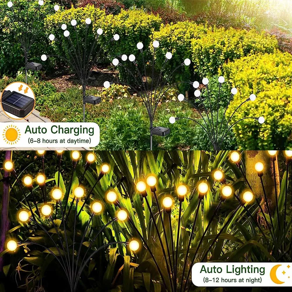 Impermeável Solar Garden Lights, Powered Firefly Lights, ao ar livre, vibrante, pátio, Pathway Decoração, quente, 8 LED, 10 LED