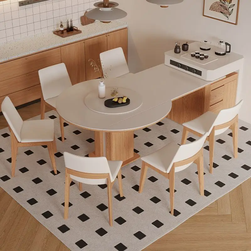 Log wind, retractable square, integrated island dining table, domestic kitchen rock slab middle island