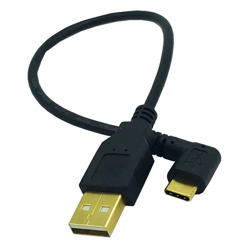 0.25m Gold Plated Type-C Data Cable USB2.0 A Male 90 ° Bend to Type-C Male Bend Mobile Charging Data Adapter Cable