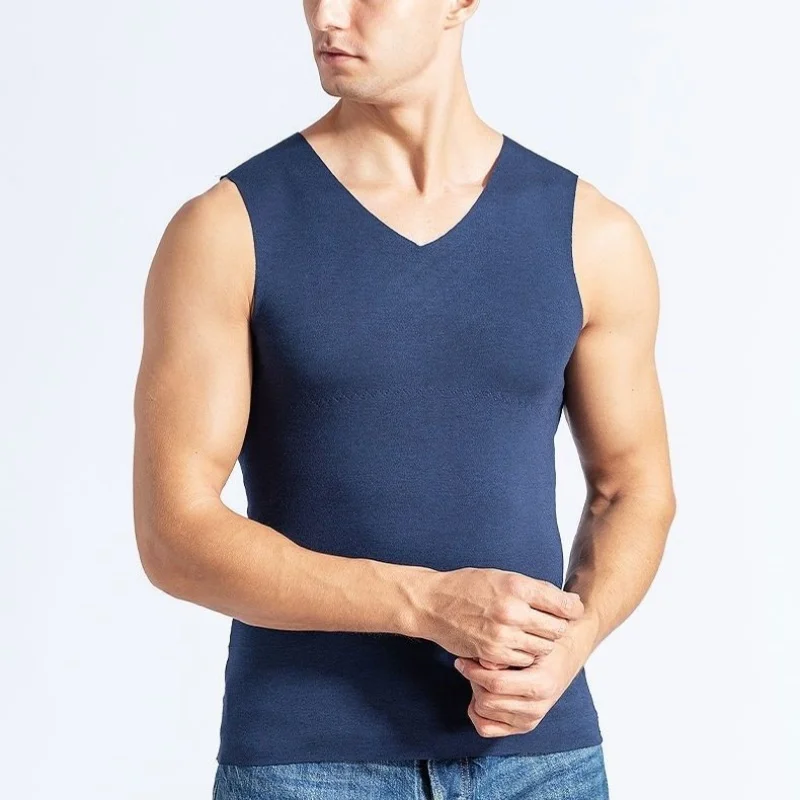 Men Thermal Vest Seamless Sleeveless Undershirt With Thick Fleece Patch Warm Winter Inner Wear Tank Top