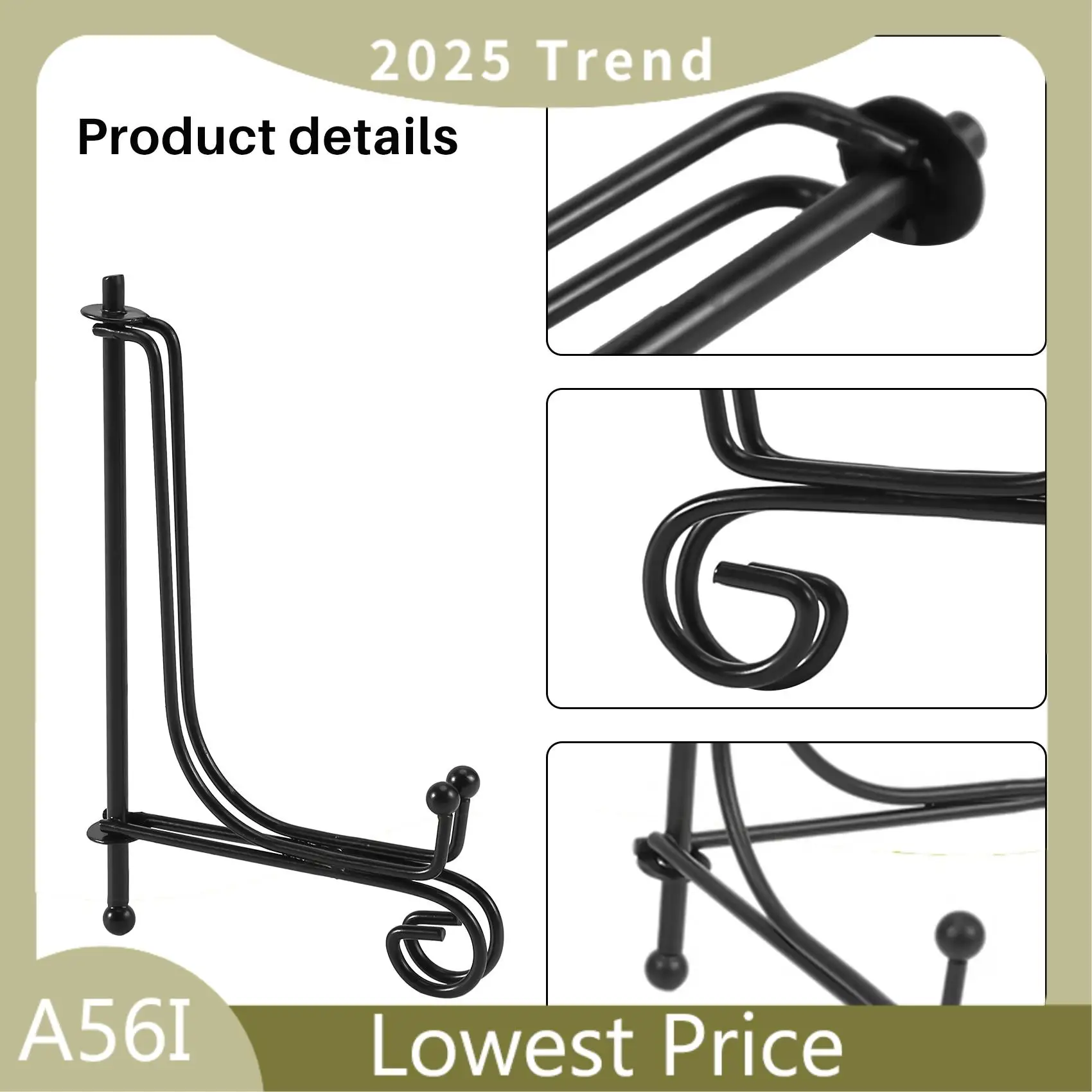 ABDD (2 Pack)Iron Display Stand, Black Iron Easel Plate Display Photo Holder Stand, Displays Picture Frames, Cookbooks, Decorati