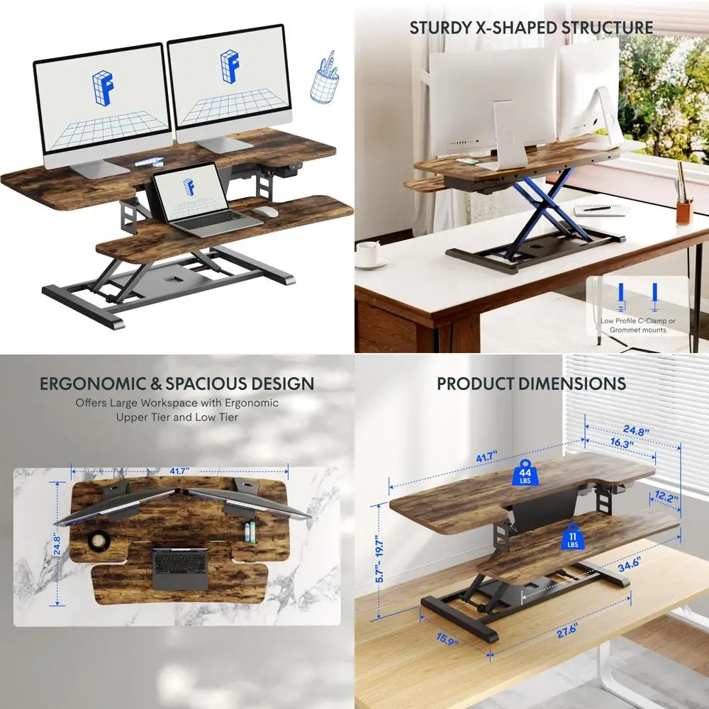 Electric Height Adjustable Desk Converter Strong Motorized Stand Up Desk Riser for Office Use with High Weight Capacity